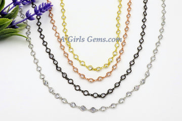 Gunmetal Black CZ Chain By The Foot, Gunmetal Bezel Chains in 4 mm